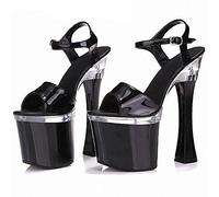 TIKENBST High Heels 18CM Dicke Sohle Super Hochhackige Dicke Hochhackige Damenschuhe Bankett Queen Schuhe Hochhackige Sandalen,Black-37