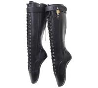 TIKENBST High Heels 18cm Heelless Ballet Schuhe Lackleder Knie Mid Calf Stiefel,Black-36