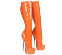 TIKENBST High Heels 20CM Damenstiefel Dickbesohlte Spitze Zehen Metall Stiletto Knielange Custom Stiefel,Orange-39