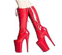 TIKENBST High Heels 20cm Schnür-Stiletto-Hochstiefel Vorne Super High Waterproof Platform,Red-40