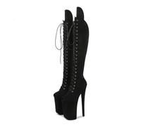 TIKENBST High Heels 23CM Plateauschuhe Overknee-Stiefel Farblich Abgestimmte Ofenrohrstiefel Damen,Black-42