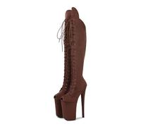 TIKENBST High Heels 23CM Plateauschuhe Overknee-Stiefel Farblich Abgestimmte Ofenrohrstiefel Damen,Brown-39
