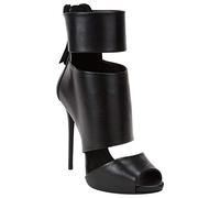 TIKENBST High Heels Black Back Zipper Open Toe Fischmund Super High Heel Custom Ankle Boots,Black-41