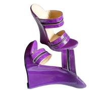TIKENBST High Heels Frauen High Wedge Heels Leder Plattform Knöchelriemen Sandalen Sommermode,Purple-43