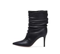 TIKENBST High Heels Pointed Toe Plissee Ärmel Frühling Und Herbst Kurzstiefel High Heel Stiefeletten,Black-44