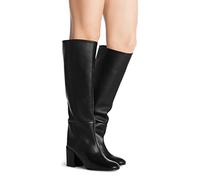 TIKENBST High Heels Runde Zehen Dicke Ferse Kniestiefel Hohe Stiefel,Black-46