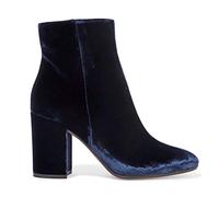 TIKENBST High Heels Samt Stiefeletten Runde Zehen Chunky Heel Seite Reißverschluss Stiefeletten Party Schuhe,Blue-39