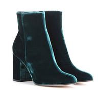 TIKENBST High Heels Samt Stiefeletten Runde Zehen Chunky Heel Seite Reißverschluss Stiefeletten Party Schuhe,Green-39