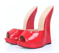 TIKENBST High Heels Sandalen 18CM High Heels Hausschuhe Damen Plattformen Wedges Flip Flop,Red-40