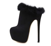 TIKENBST High Heels Super High Heel Schwarz Hoch wasserdichte Plattform Round Toe Stiletto,Black-45