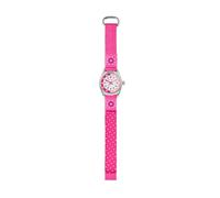 Tikkers Mädchen Quarz-Uhr mit weißem Zifferblatt Analog-Anzeige und Dark Pink Stoff und Leinwand Strap tk0119