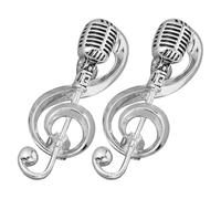 TIKODIDA Anstecknadeln Pins aus Legierung 2 Stück mit Musikmotiven Vintage Mikrofon und Musiknoten Broschen Silberfarbene Vielseitige und Langlebige für Verschiedene Anlässe
