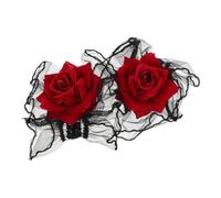 TIKODIDA Lolita Gothic Spitzen Armband 1 Paar Fingerloses Verstellbares Spitzen Handgelenkband mit Rosenblüten Schwarzes Blumen Accessoire für Damen Hochzeit Halloween Party