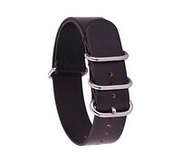 TikTako 18mm/20mm/22mm/24mm NATO Lederband Ring Buckle Männer Ersatz-Handgelenk-Band-Armband Dunkelbraun Silber, 18mm