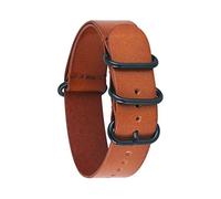 TikTako 18mm/20mm/22mm/24mm NATO Lederband Ring Buckle Männer Ersatz-Handgelenk-Band-Armband Hellbraun Schwarz, 18mm