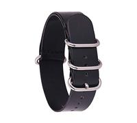 TikTako 18mm/20mm/22mm/24mm NATO Lederband Ring Buckle Männer Ersatz-Handgelenk-Band-Armband Schwarzes Silber, 18mm