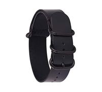 TikTako 18mm/20mm/22mm/24mm NATO Lederband Ring Buckle Männer Ersatz-Handgelenk-Band-Armband Schwarz Schwarz, 24mm