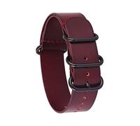 TikTako 18mm/20mm/22mm/24mm NATO Lederband Ring Buckle Männer Ersatz-Handgelenk-Band-Armband Wein-Rot-Schwarz, 16mm