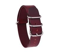 TikTako 18mm/20mm/22mm/24mm NATO Lederband Ring Buckle Männer Ersatz-Handgelenk-Band-Armband Wein-Rot-Silber, 20mm