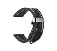 TikTako Uhrenarmband Leder mit Faltschließe Armband, Schwarz, 22mm