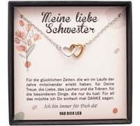 TILOVE Personalisierte Halskette für Damen mit Anhänger in Form ineinander verschlungener Herzen mit einer Liebesbotschaft für die Schwester | Wird in einer Schmuckschatulle geliefert | Geschenkidee