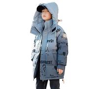 Tilozs Kinder Winterjacke Jungen Winterparka Gefüttert Wintermantel Warme Jacke Outdoor Kapuzenjacke Winddicht Parka Mantel mit Kapuze, Blauer Farbverlauf, 134-140(Größe des Tags: 140)