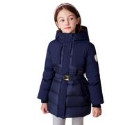 Tilozs Mädchen Wintermantel mit Kapuze Verdickte Warm Winter Parka Kinder Winterjacke Gürtel Steppjacke Daunenmantel, Blau, 146(Etikettengröße:150)