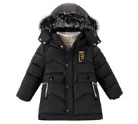 Tilozs Winterjacke Jungen Kinder Jacke Winter Gefüttert Parka Fleece Mantel mit Abnehmbarer Fellkapuze Warme Steppjacke Verdickte Outdoor Jacke, Schwarz, 128
