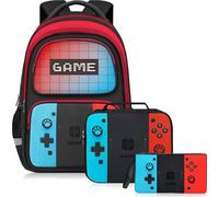 TILYTADLY Schulrucksack für Jungen - Gamer Jungen Rucksack für Kinder, Teenager, Grundschule, Mittelschule - Schüler-Büchertasche, Rot und Blau, 17 inches, Modern