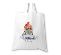timalo® Große Einkaufstasche Stoffbeutel personalisiert mit Namen Geschenk Weihnachten für Kinder. Männer und Frauen | Eule