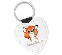 timalo Schlüsselanhänger personalisiert mit Namen Herz Schlüsselband aus Kunstleder Leder für Kinder Motiv Tiere | 13- Fuchs