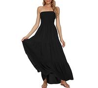 Timathous Damen Sommer Sommerkleidung Trägerlos Tube Top Maxikleider Schulterfrei Boho Strand Langes Kleid - Schwarz - Groß