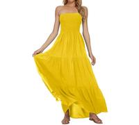 Timathous Damen Sommer Trägerlos Tube Top Maxikleider Schulterfrei Boho Strand Langes Kleid, Gelb 109, X-Groß