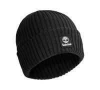 Timberland Herrn Rib Tonal Logo Mütze - weiche gestrickte Wintermütze, Stretch-Passform, Faltbare Manschette, warme Textur für kaltes Wetter, Schwarz, one Size