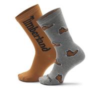 Timberland Mens 2 Pack Boot Print Crew med gry heather M
