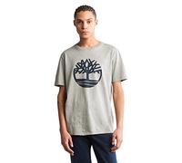 Timberland Men's Short Sleeve Tree Logo Organic Cotton T-Shirt (Grey/Navy Logo, Small)