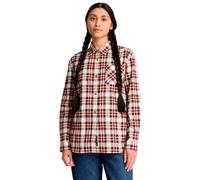 Timberland Womens Midweight Flannel Pocket Long Sleeves Shirt white smoke yd XS