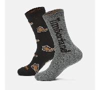 Timberland - Timberland durchgehend mit Stiefel-Motiv bedruckte Crew-Socken im 2er-Pack in Schwarz, Schwarz, Größe: M