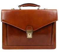 Time Resistance Aktentasche für Herren, 100% Leder - handgefertigt in Italien - Arbeitstasche - Laptoptasche - Businesstasche - stylische Umhängetasche (Cognac Braun)