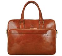 Time Resistance Aktentasche Leder Laptoptasche mit Schultergurt - Handgefertigt in Italien - Arbeitstasche - Businesstasche - Umhängetasche - Cognac Braun