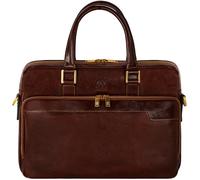 Time Resistance Aktentasche Leder Laptoptasche mit Schultergurt - Handgefertigt in Italien - Arbeitstasche - Businesstasche - Umhängetasche - Braun