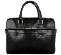 Time Resistance Aktentasche Leder Laptoptasche mit Schultergurt - Handgefertigt in Italien - Arbeitstasche - Businesstasche - Umhängetasche - Schwarz
