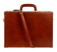 Time Resistance Leder-Aktenkoffer - Aktentasche aus italienischem Vollnarbenleder - Laptoptasche bis zu 15" - Hartschalenkoffer mit Schloss (Cognac Braun)