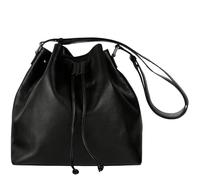 Time Resistance Leder Beuteltasche - Handtasche aus Vollnarbenleder für Damen - Italienische handgefertigte Schultertasche (Schwarz)