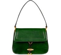 Time Resistance Leder-Schultertasche - Handtasche aus Vollnarbenleder mit Knebelverschluss - Elegante Tasche für Damen (Grün)