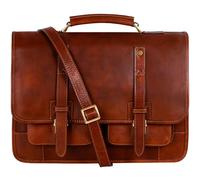Time Resistance Lederaktentasche - Italienische handgefertigte Leder-Laptoptasche - Aktentasche mit Rucksackfunktion (Cognac Braun)