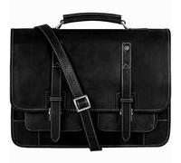 Time Resistance Lederaktentasche - Italienische handgefertigte Leder-Laptoptasche - Aktentasche mit Rucksackfunktion (Schwarz)