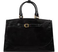 Time Resistance Lederhandtasche für Damen - Tote Bag aus Vollnarbenleder - Schultertasche mit Obergriff (Schwarz)
