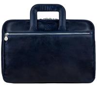 Time Resistance Schlanke Aktentasche aus Leder - Handgefertigte Italienische Computertasche aus Leder - Laptoptasche (Blau)