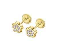 TIME ROAD Ohrringe Mädchen Baby Gold 9K - Ohrstecker Blume - Kinderohrringe Gold Schraubverschluss Sicher - 3-24 Monate - Geschenk Taufe Geburt Geburtstag LG00279